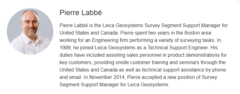 Photo and Biography of Pierre Labbe, of Leica Geosystems